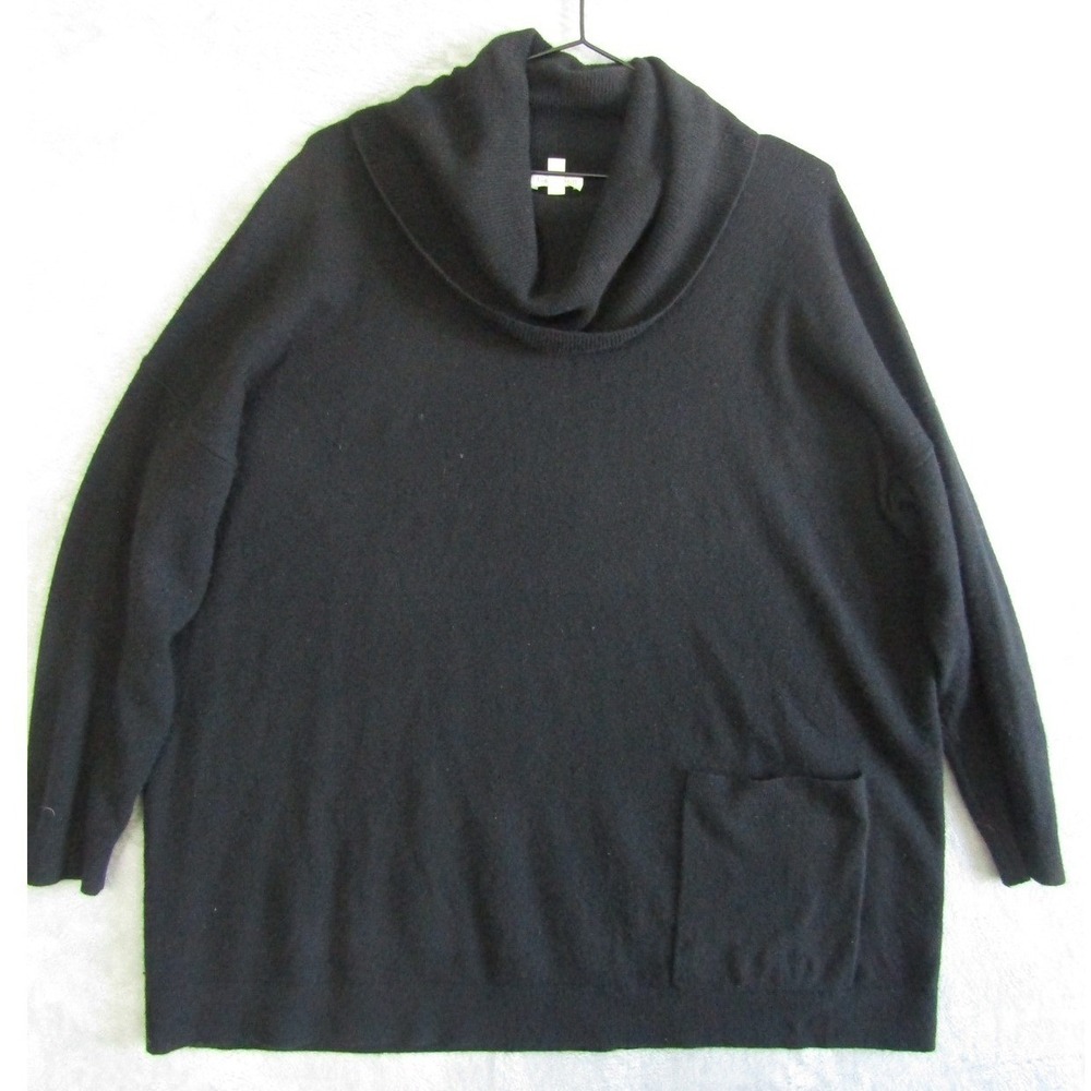 Garnet Hill Black Cowl Neck Long Sleeve Sweater Pockets Size L